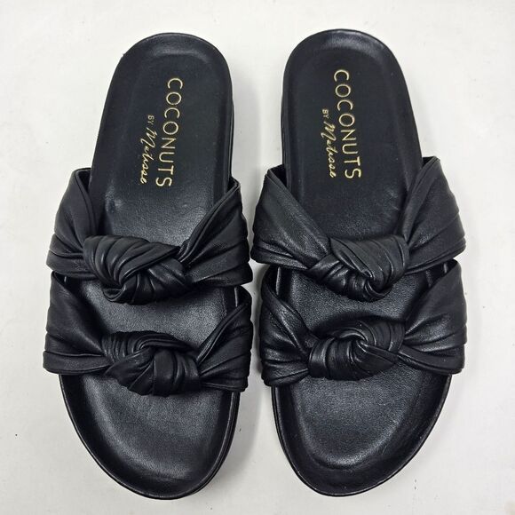 COCONUTS By MATISSE Park Ave Vegan Leather Knotted Tie Slide Sandal Black Sz 7 - Picture 2 of 8